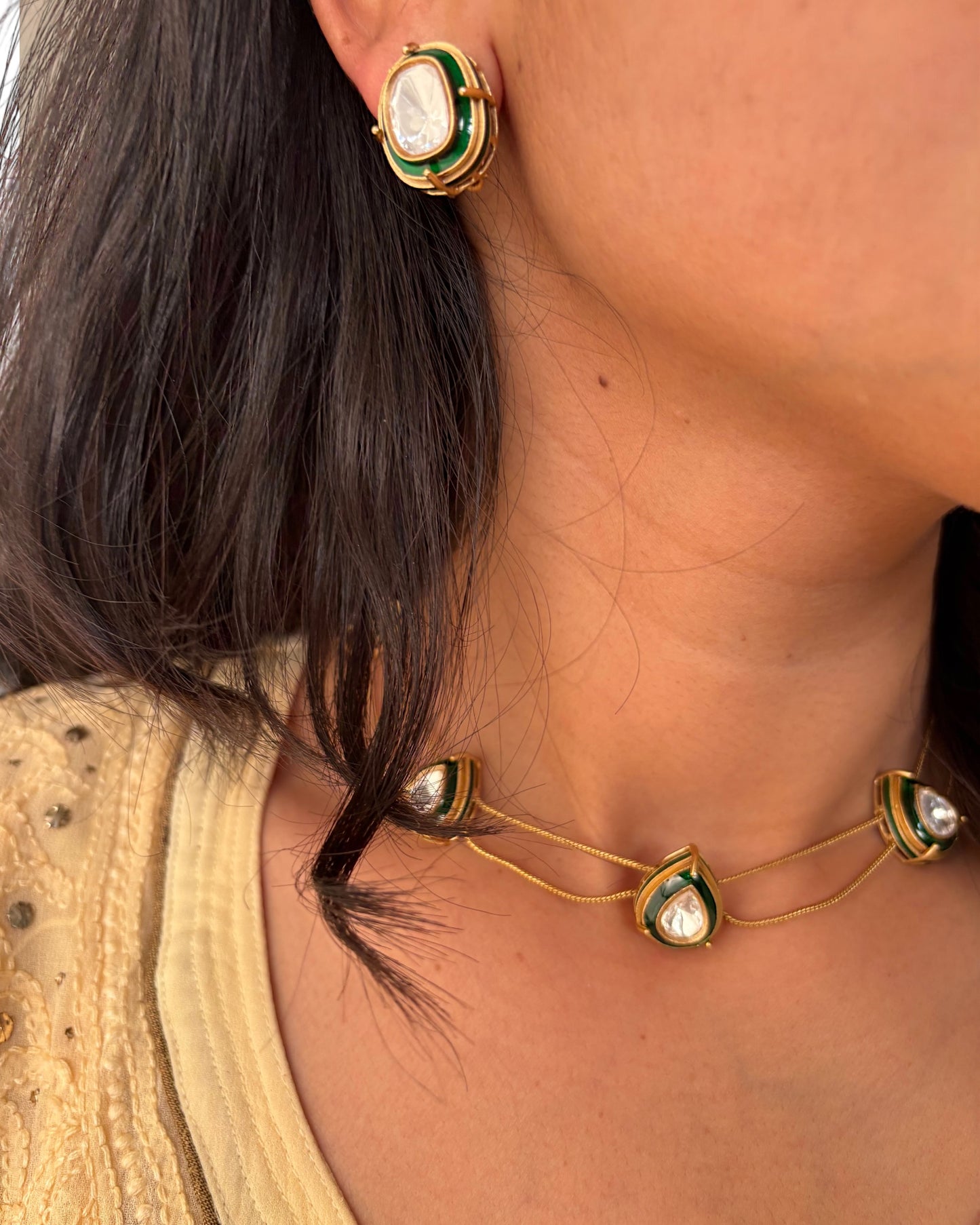 Aisha Polki Necklace with studs