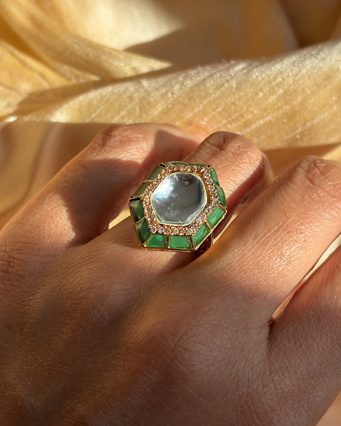 Nayika Green Meenakari Ring