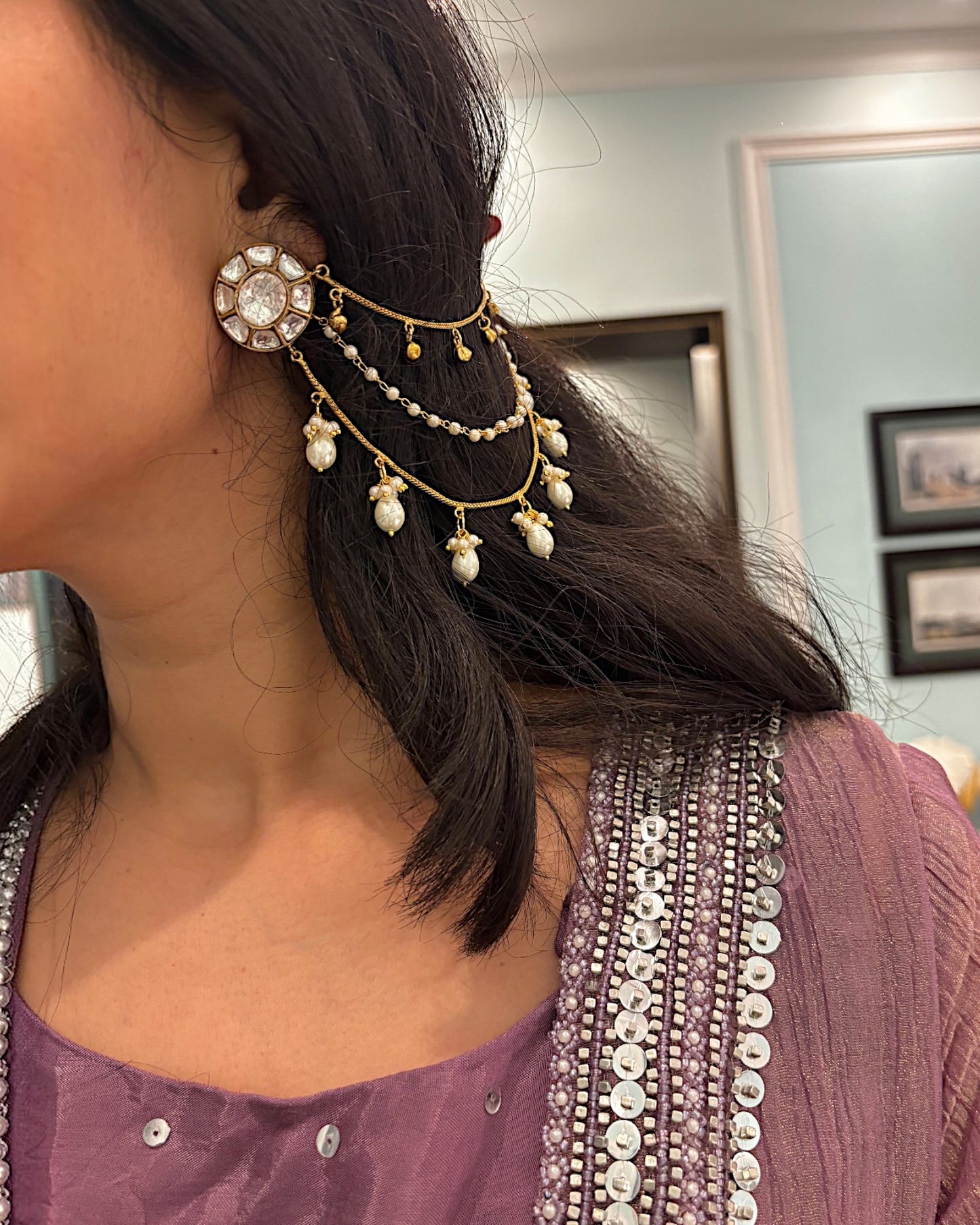 Krupanshi studs with ear chains