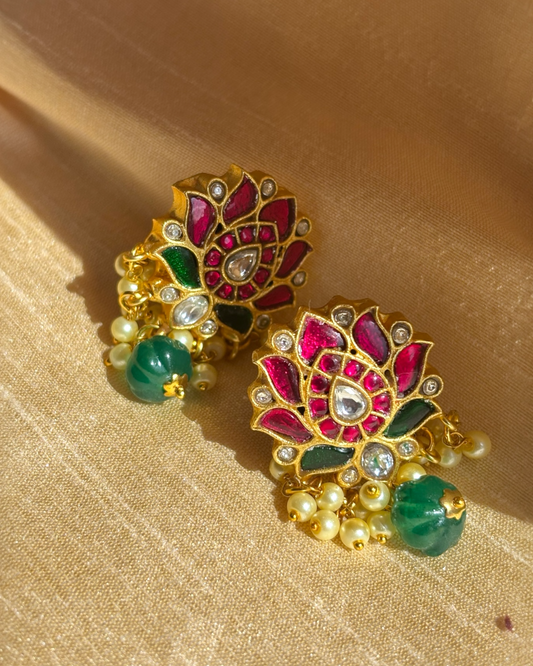 Pushpa kundan studs with green drops