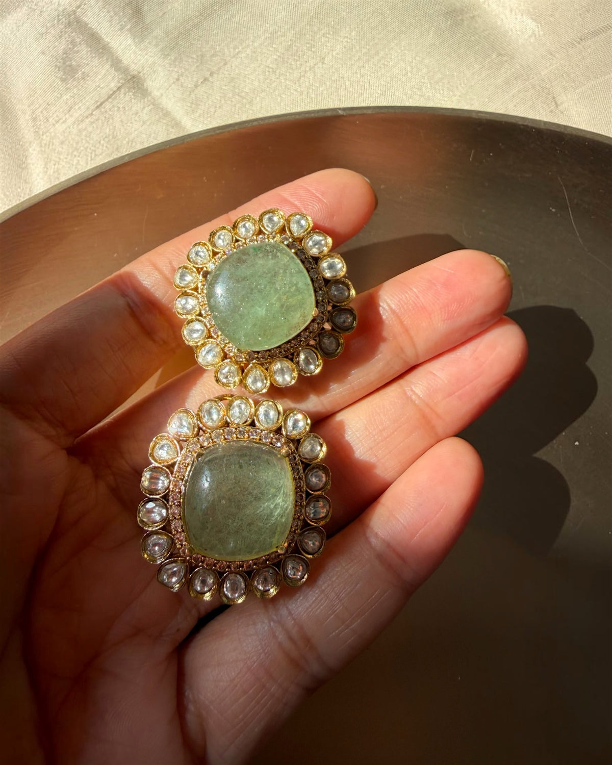Meera Mint green Polki studs
