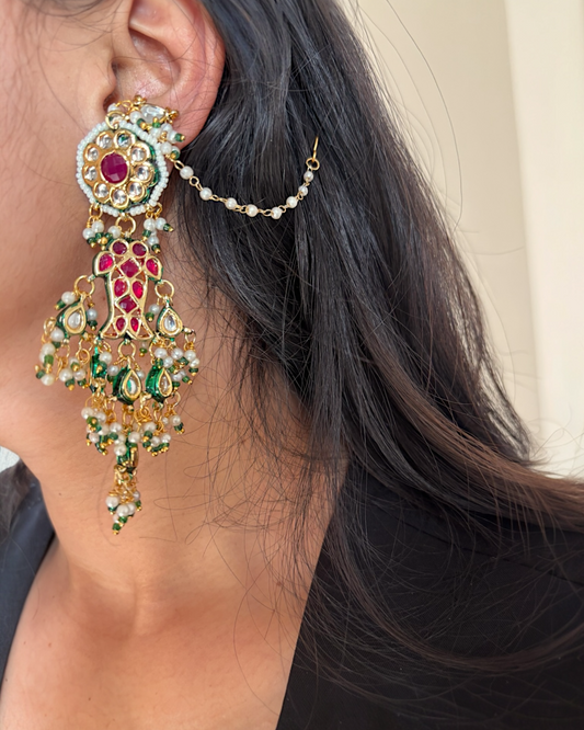 Sumana Ruby earrings with ear chains