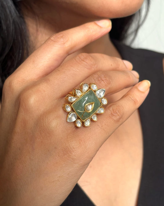 Anshita mint green Kundan ring