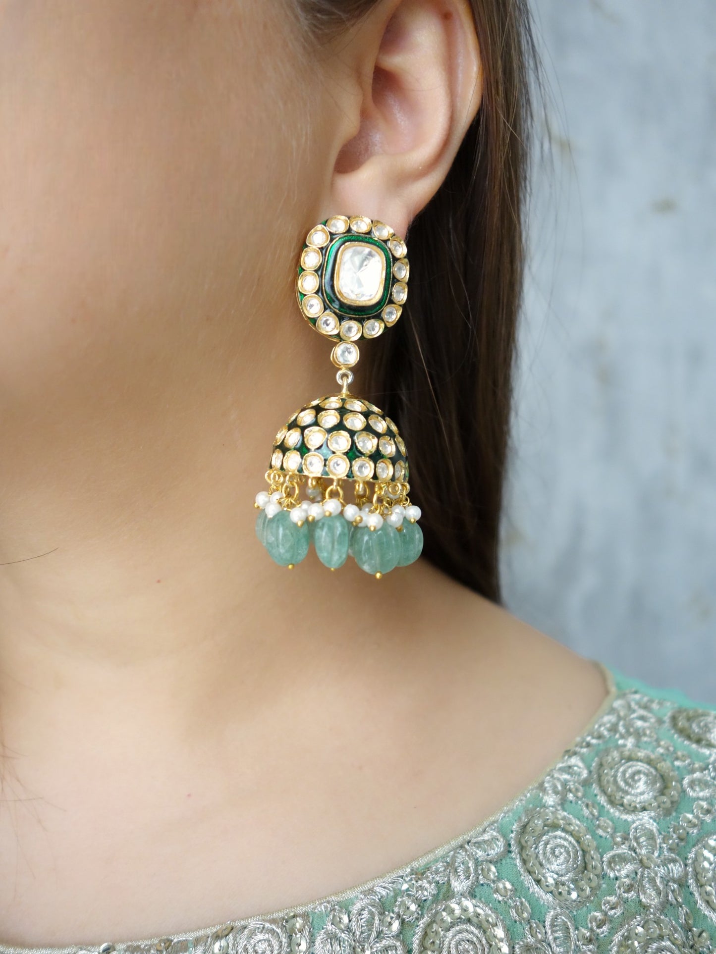 Rajwada Kundan Jhumkas with Meenakari