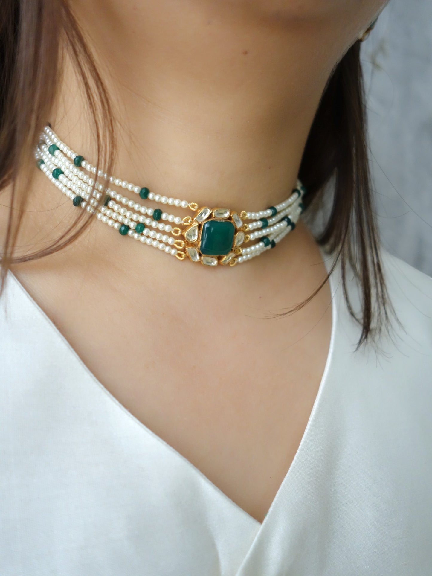 Neha Emerald Choker Set with Studs