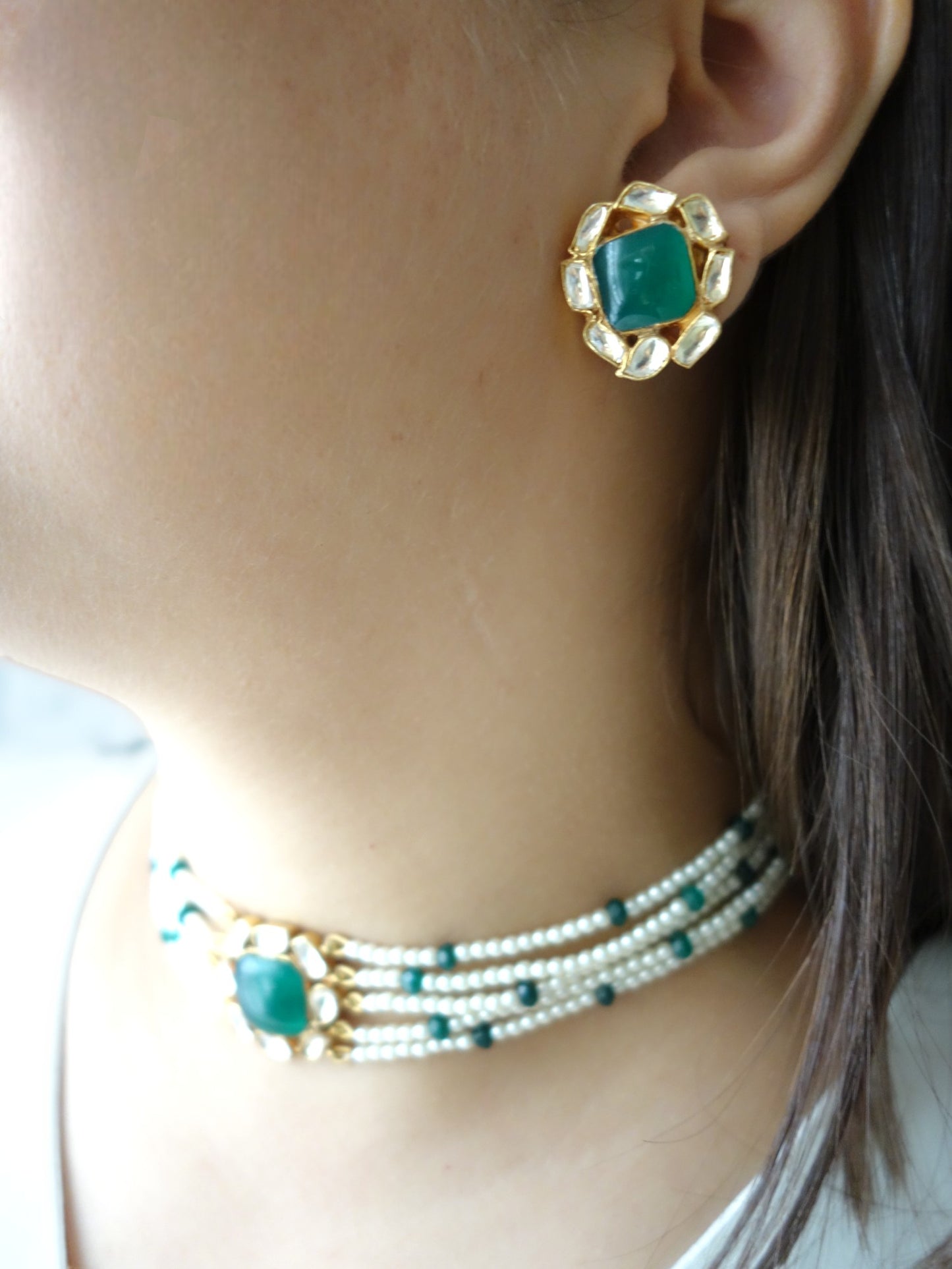 Neha Emerald Choker Set with Studs