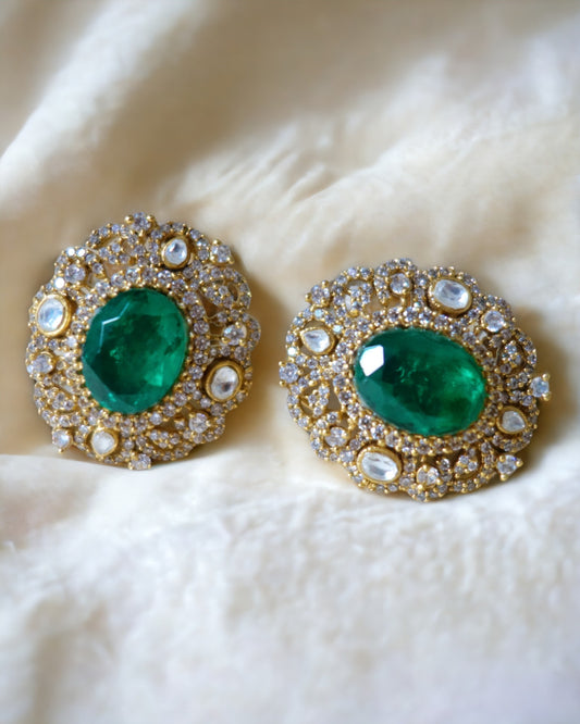 Vrinda Oval Emerald Oversized Studs