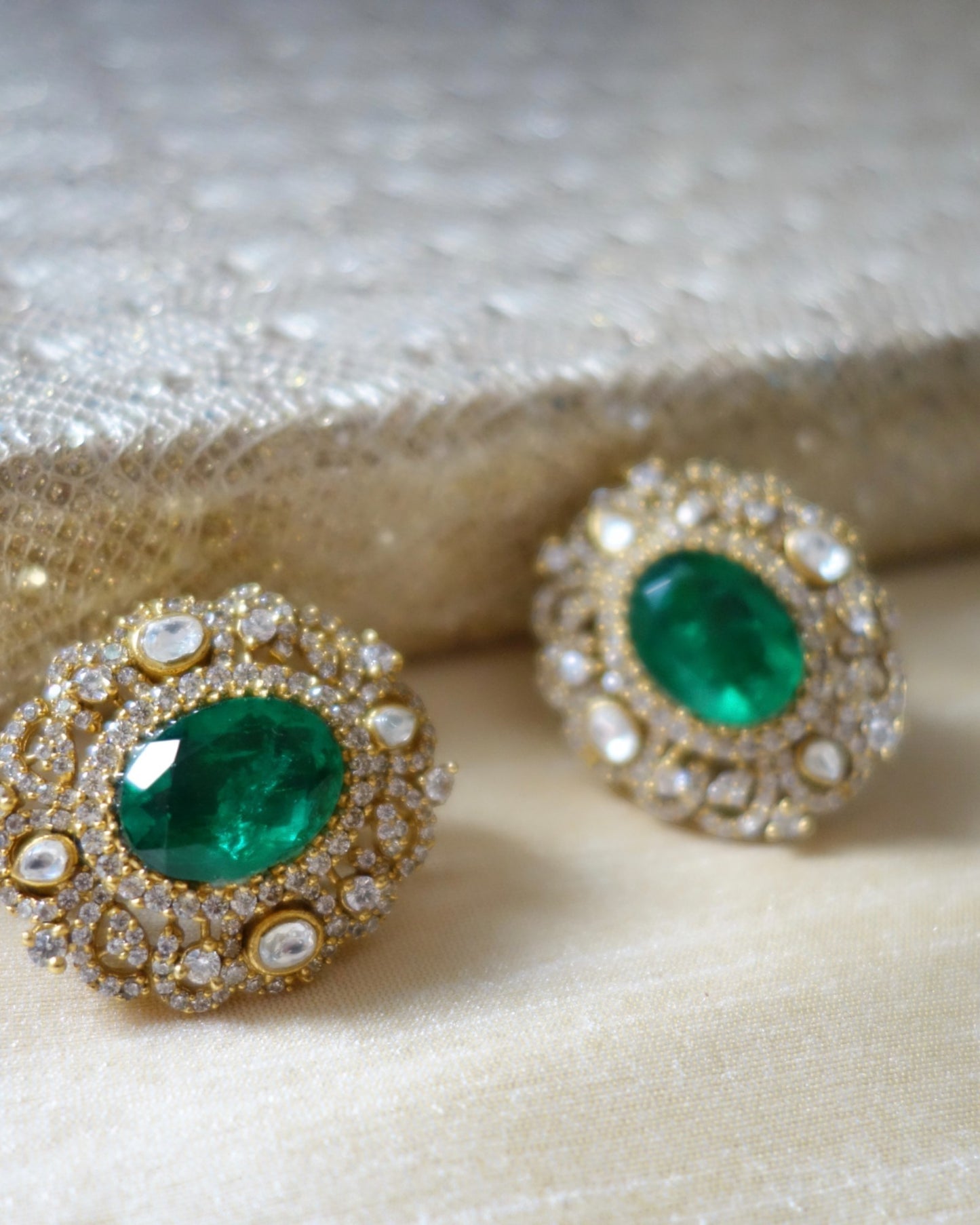 Vrinda Oval Emerald Oversized Studs