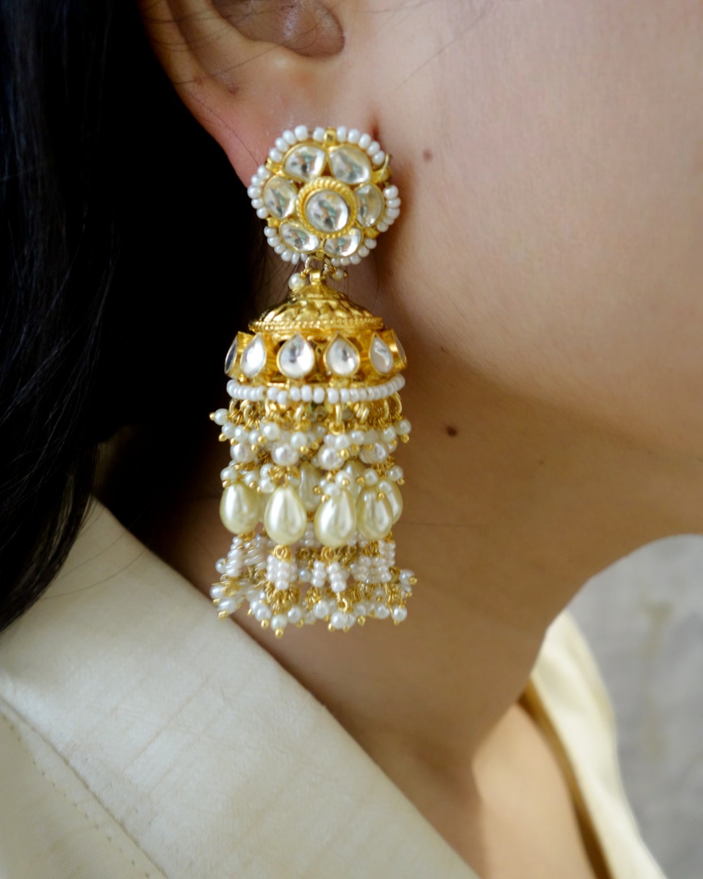 Keerti Kundan Jhumkas with Pearls