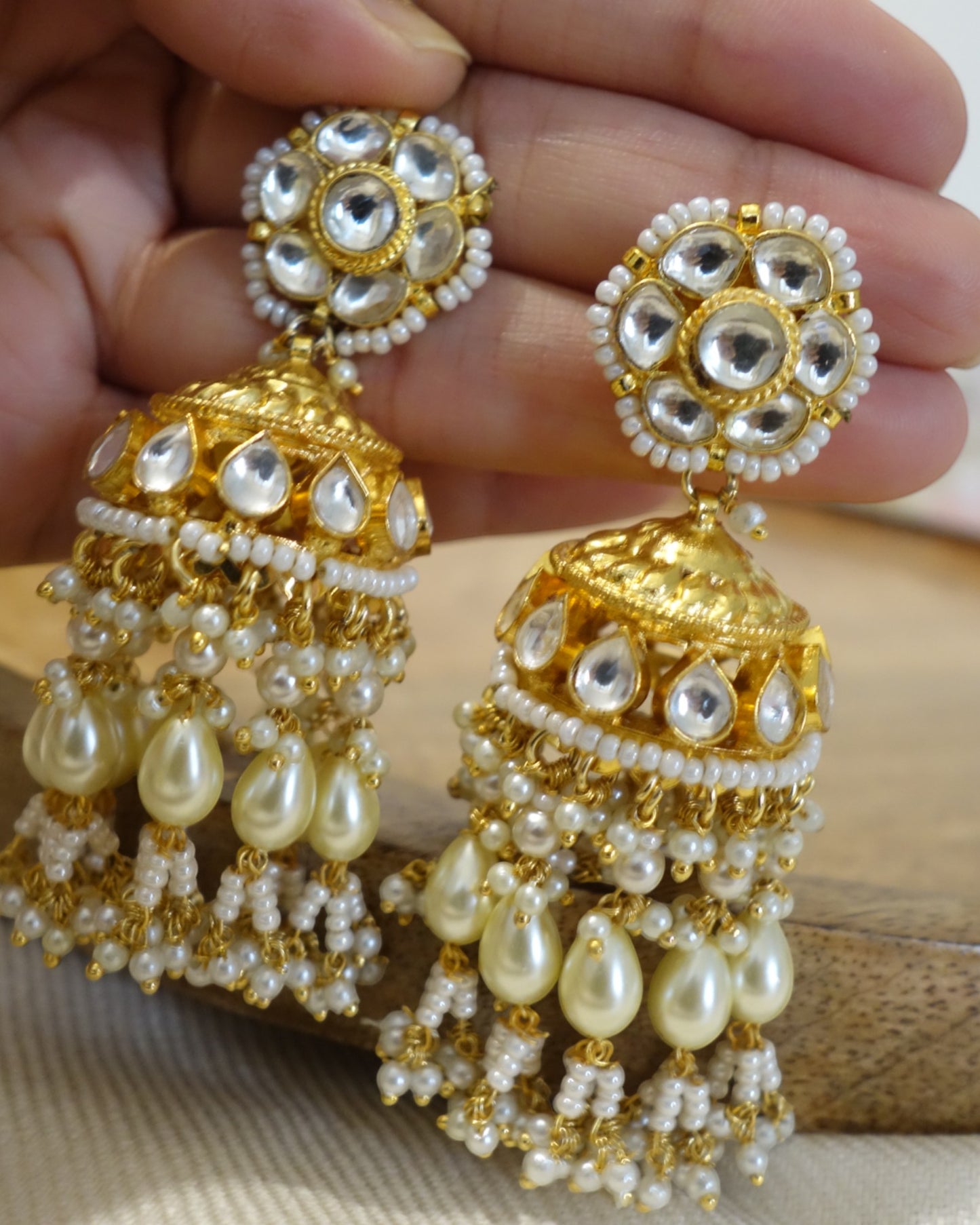 Keerti Kundan Jhumkas with Pearls