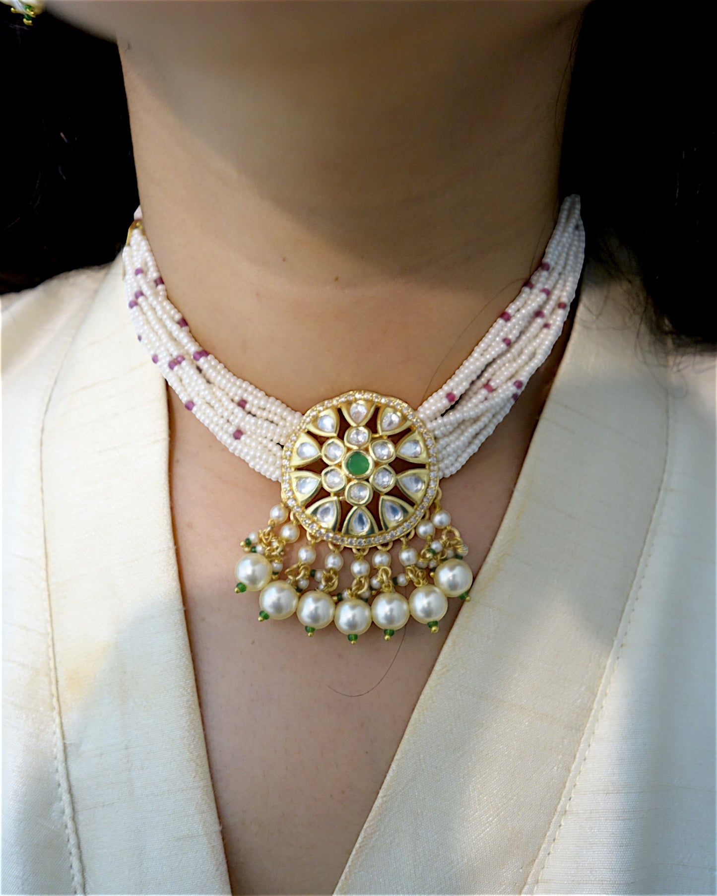 Vamika Kundan & Pearl Choker with Studs