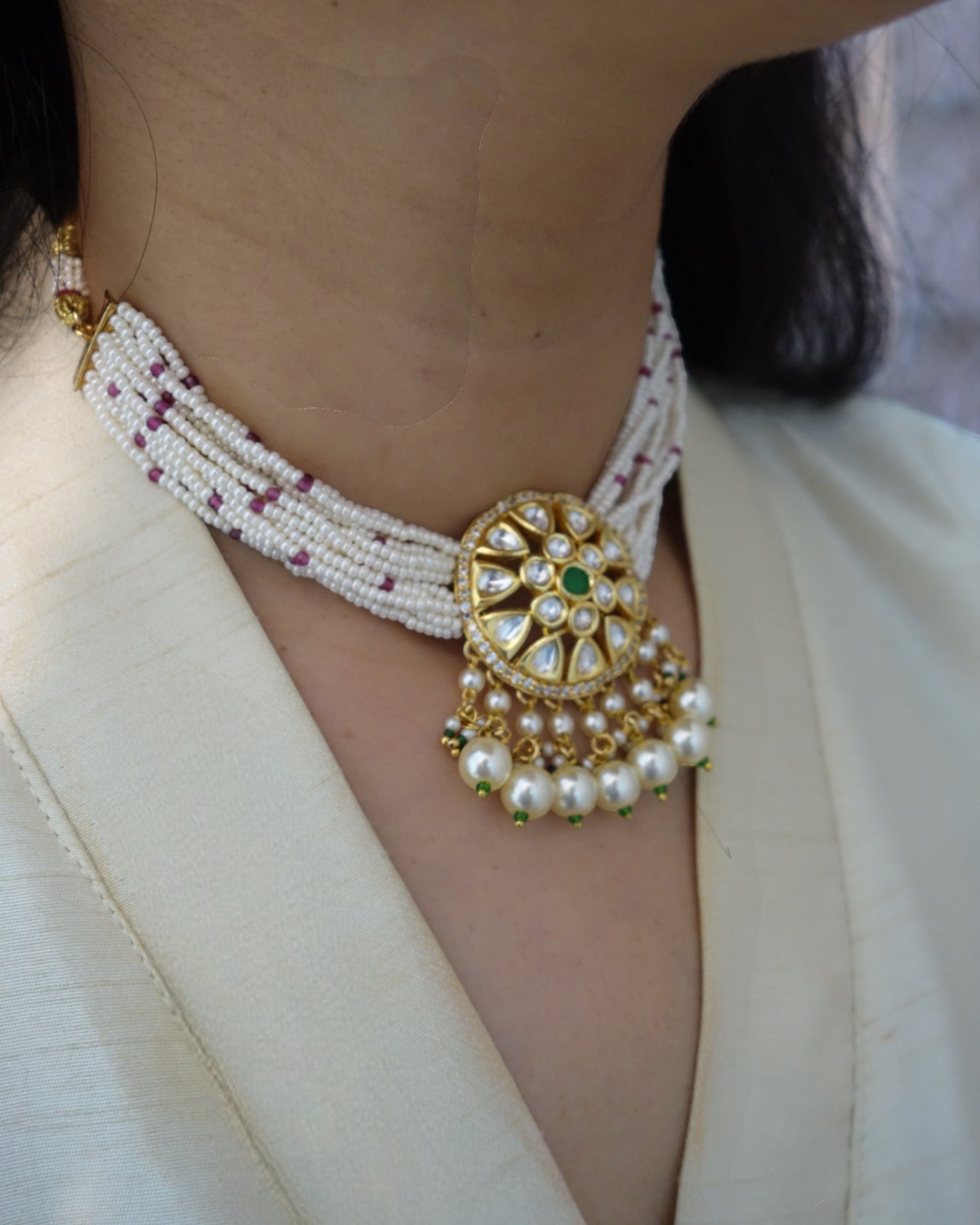 Vamika Kundan & Pearl Choker with Studs