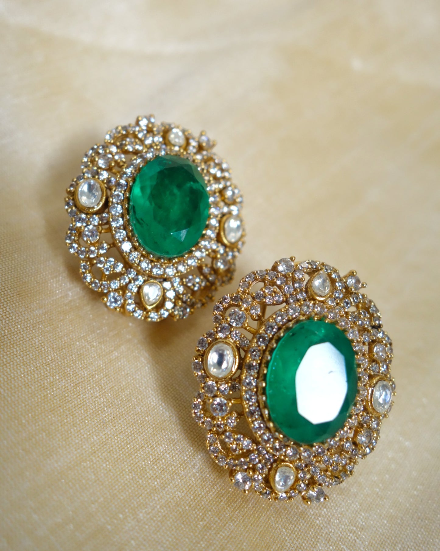 Vrinda Oval Emerald Oversized Studs