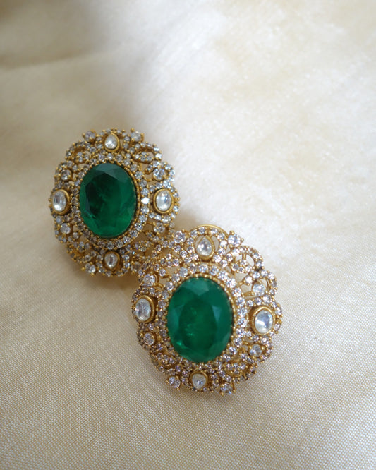 Vrinda Oval Emerald Oversized Studs