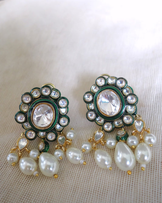 Kavya Polki Earrings with Pearl Drops