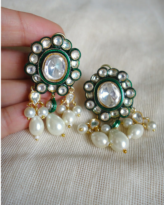 Kavya Polki Earrings with Pearl Drops