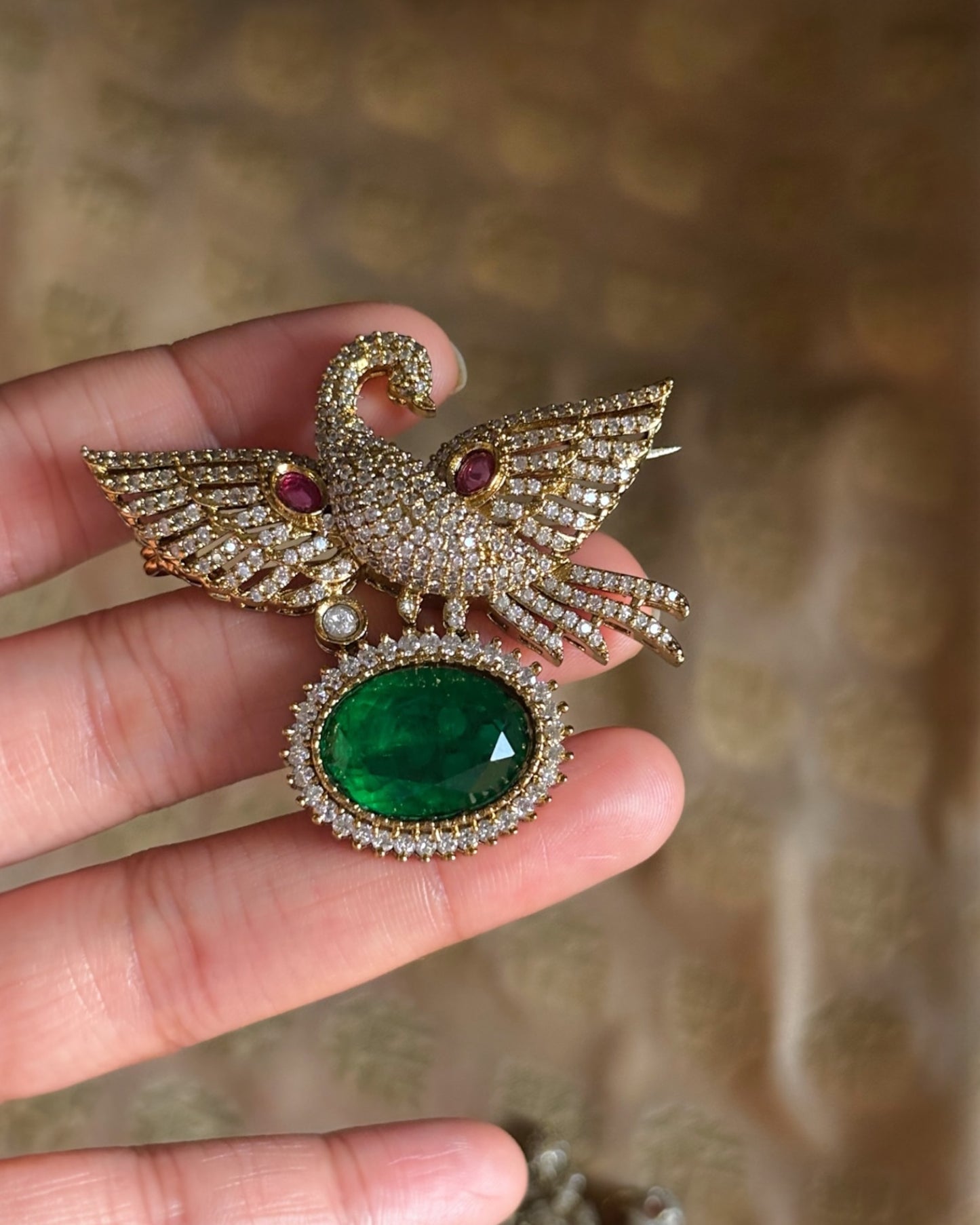 Niharika Emerald Bird Brooch Pin