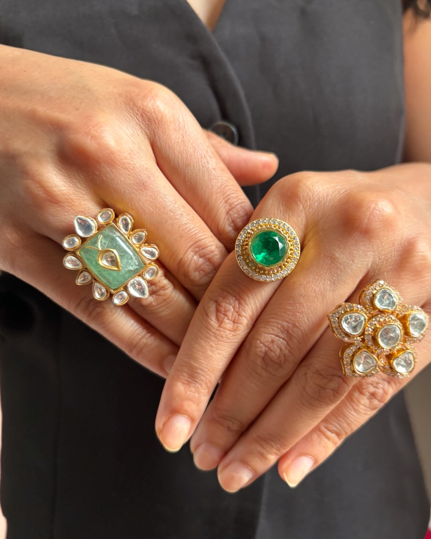 Anshita mint green Kundan ring