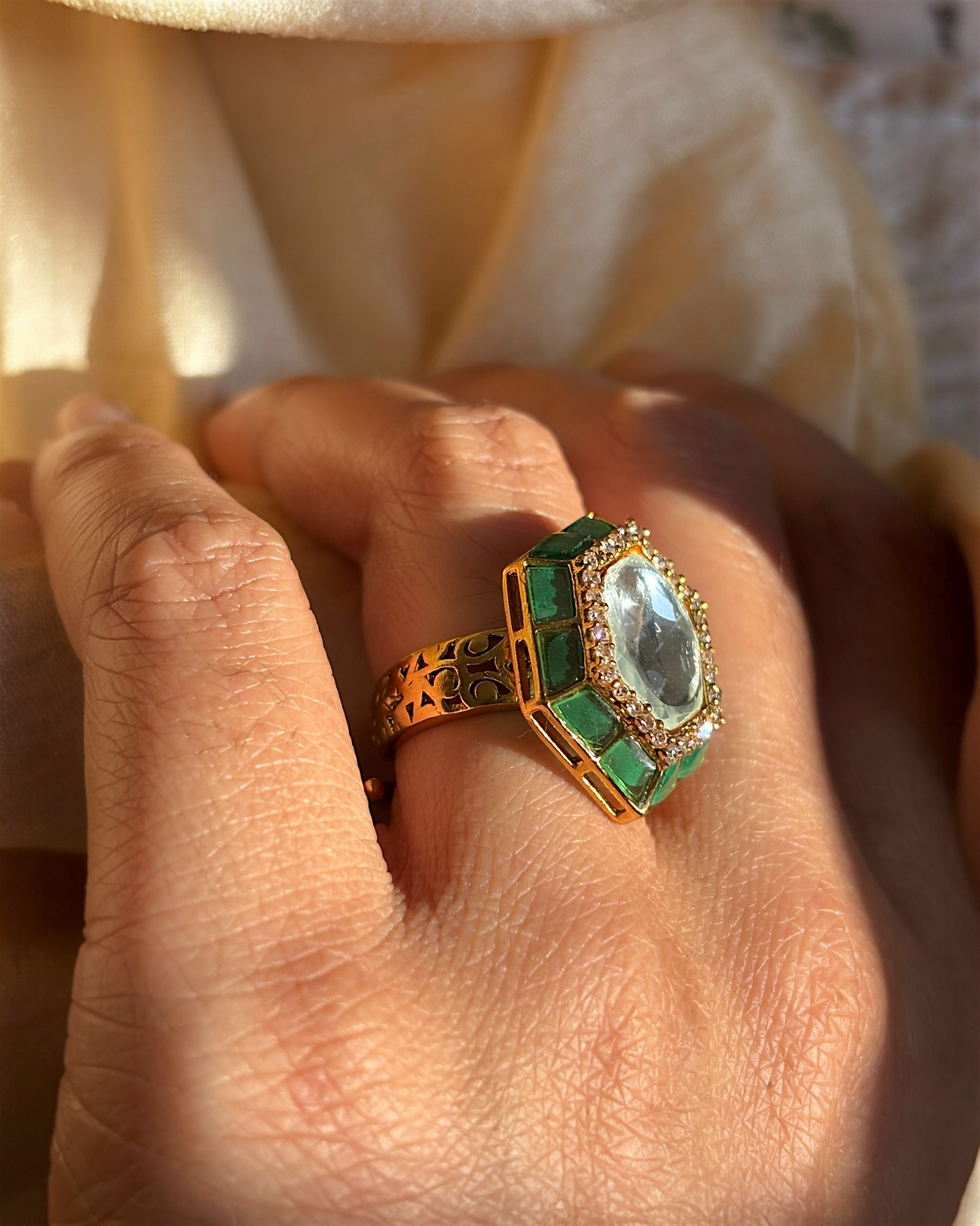 Nayika Green Meenakari Ring