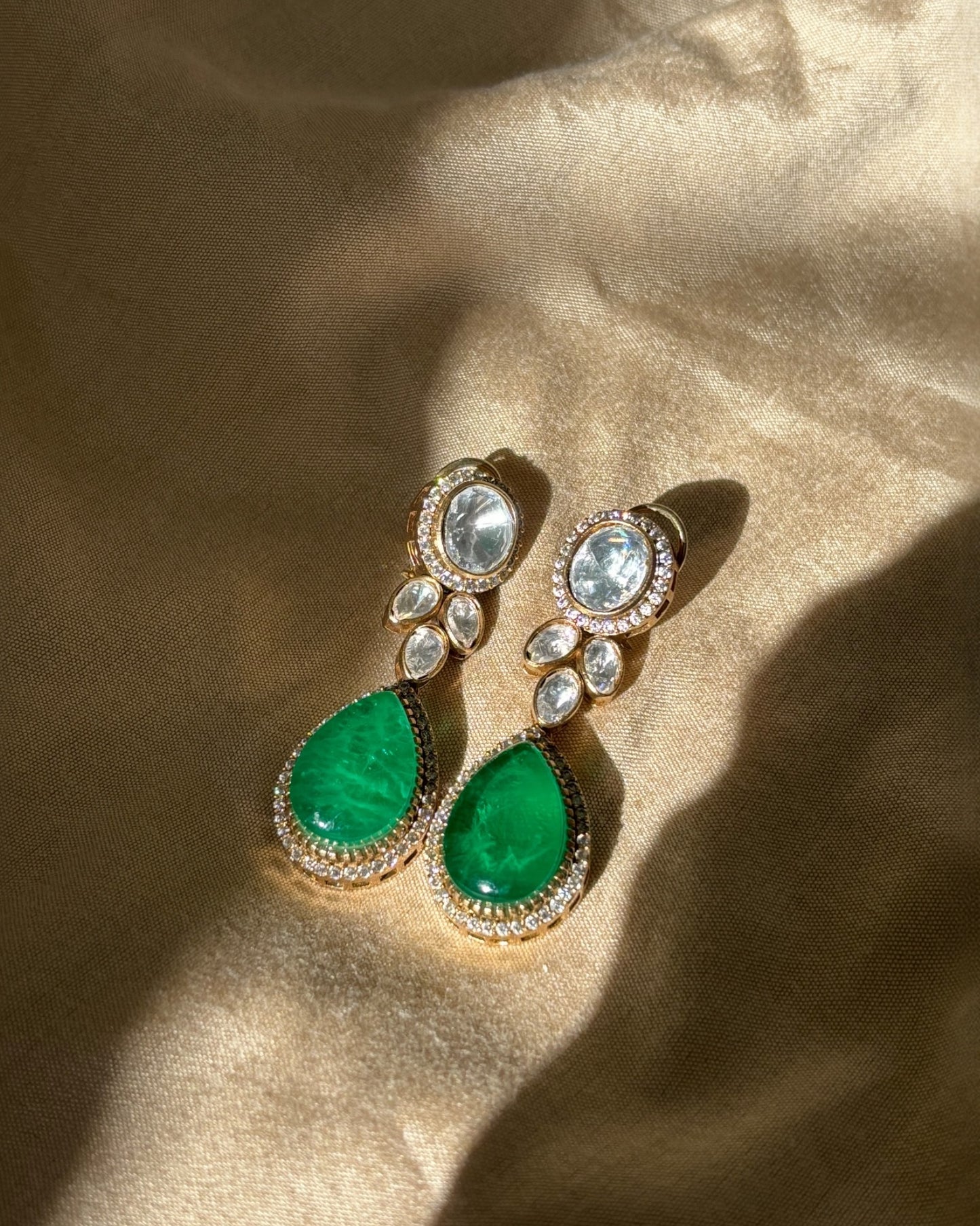 Husn Polki earrings with Emerald drops