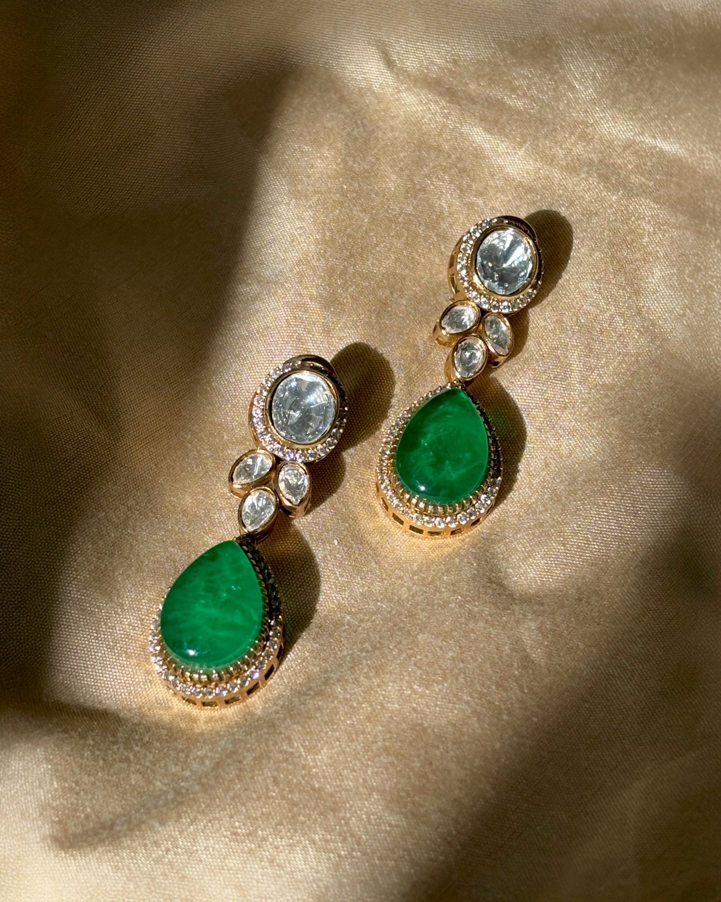 Husn Polki earrings with Emerald drops