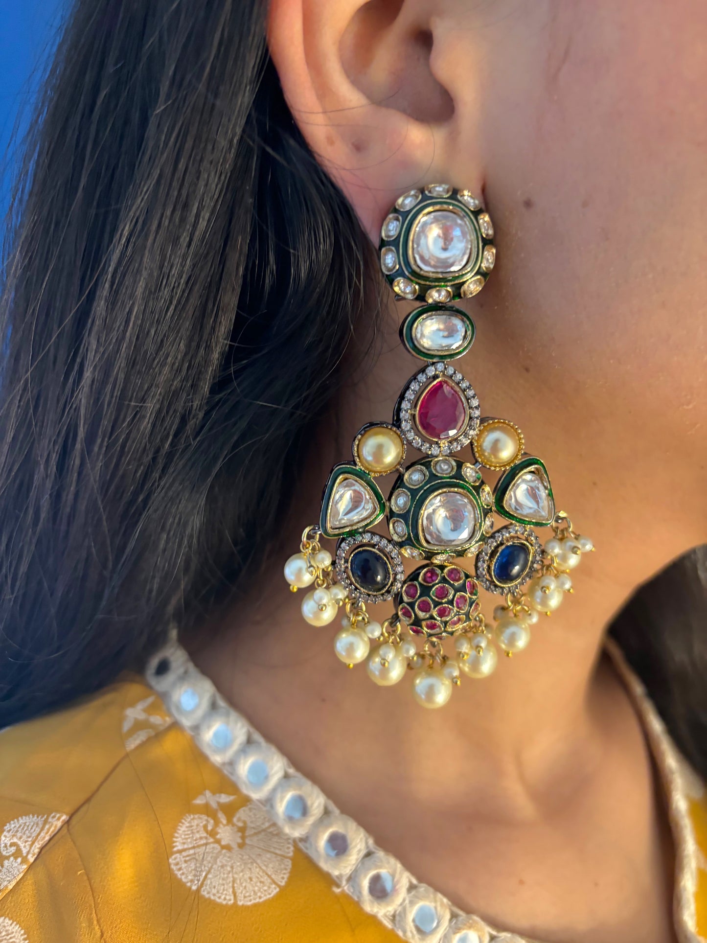 Jodha Kundan Long Earrings