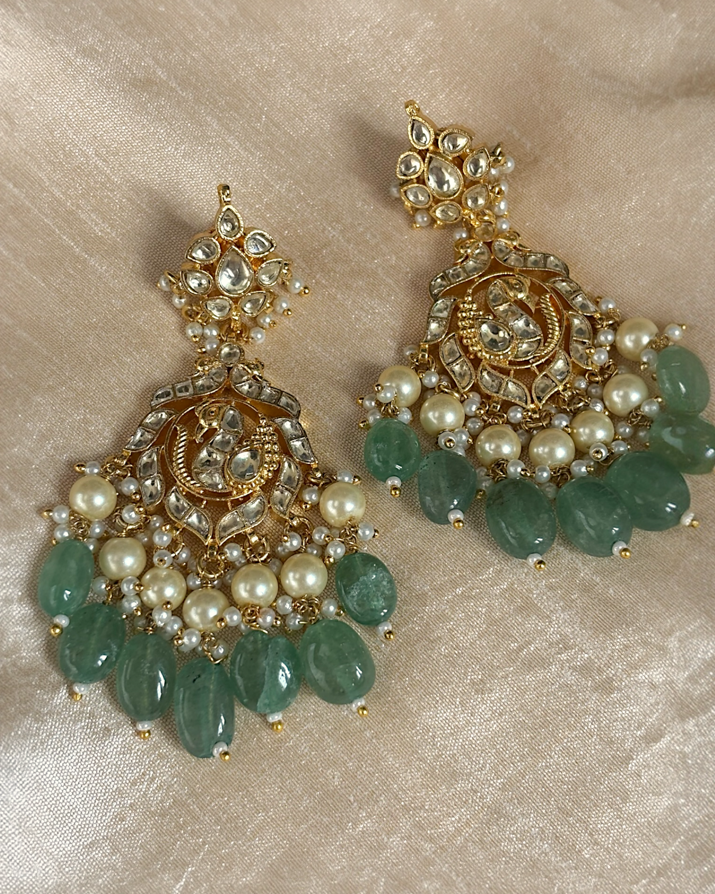 Mayuri Kundan Earrings with Green drops
