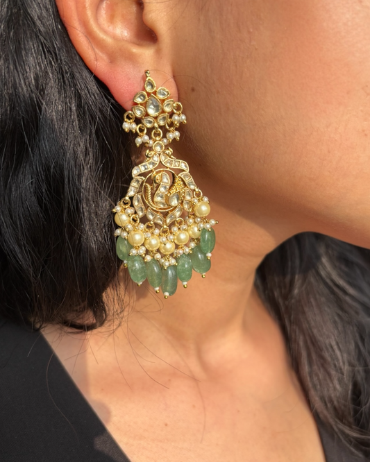 Mayuri Kundan Earrings with Green drops