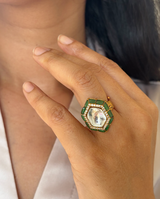 Nayika Green Meenakari Ring