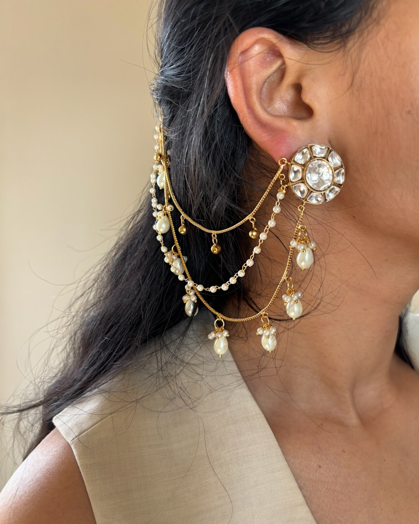 Krupanshi studs with ear chains