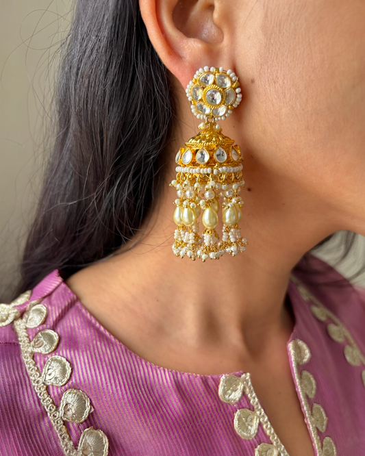 Keerti Kundan Jhumkas with Pearls