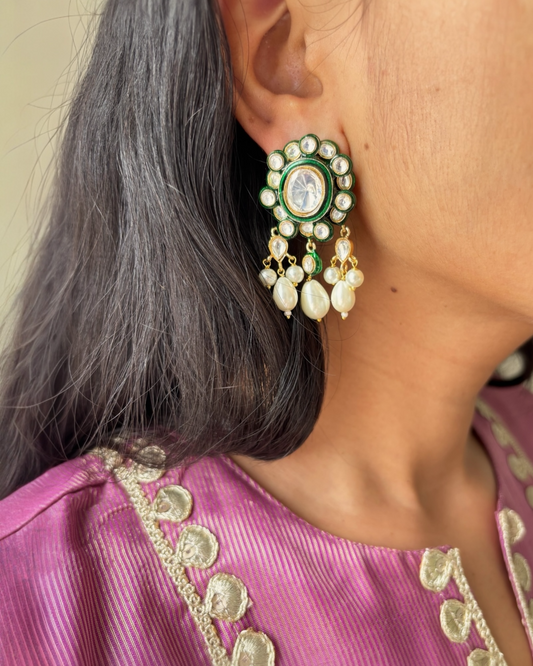 Kavya Polki Earrings with Pearl Drops
