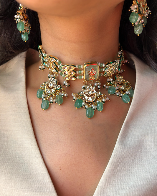 Veda Mint Green Kundan Choker Set with