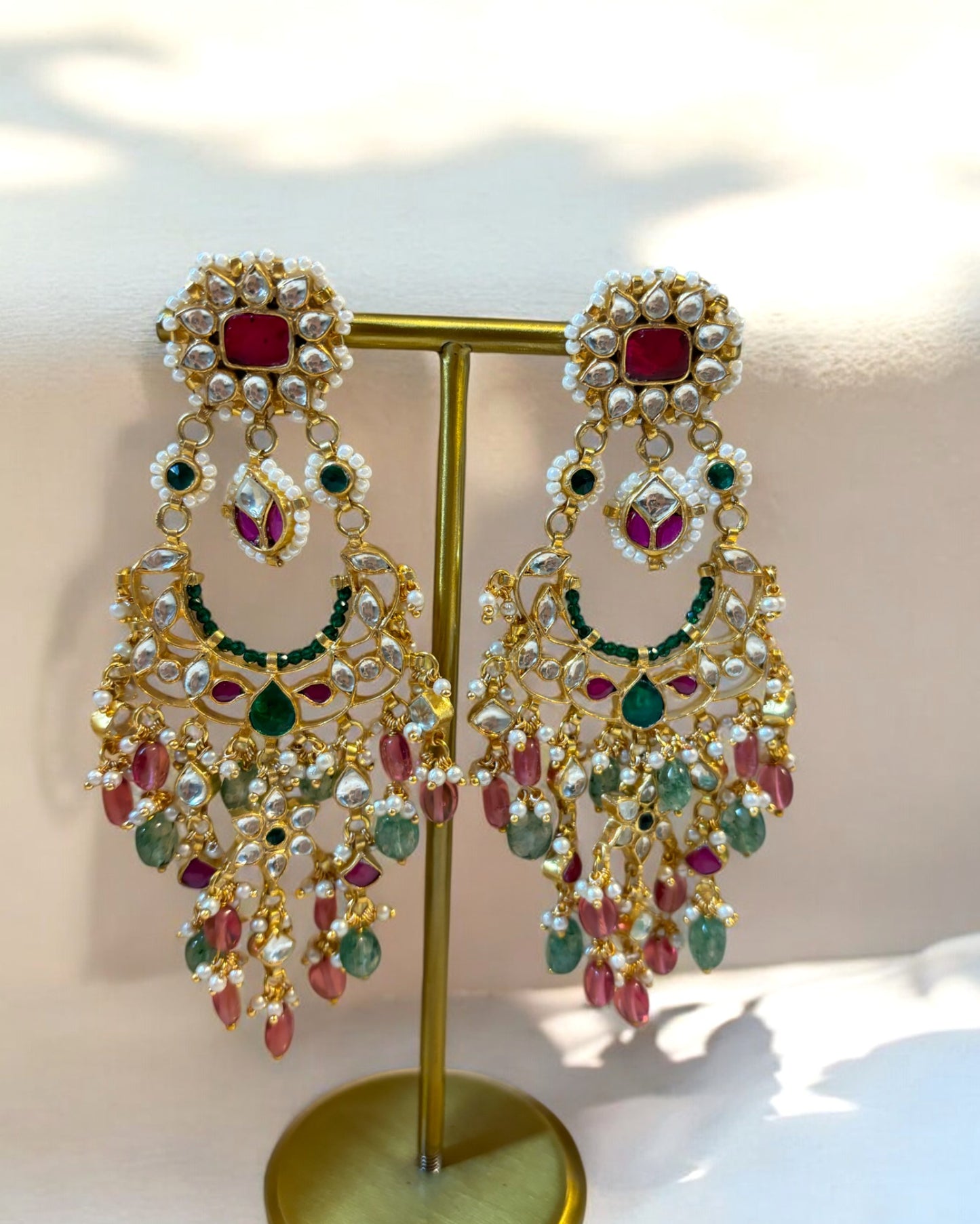 Radhya Pachi Kundan Long Earrings