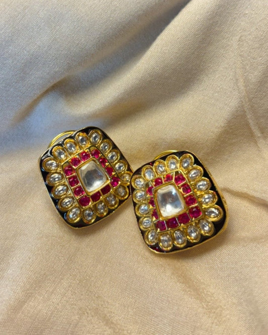 Meera Oversized Studs with Meenakari