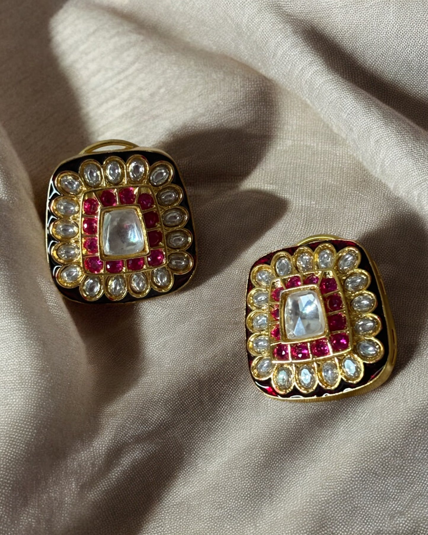 Meera Oversized Studs with Meenakari