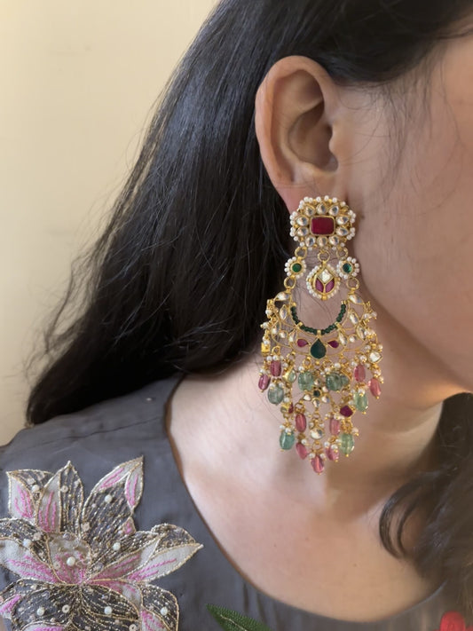 Radhya Pachi Kundan Long Earrings