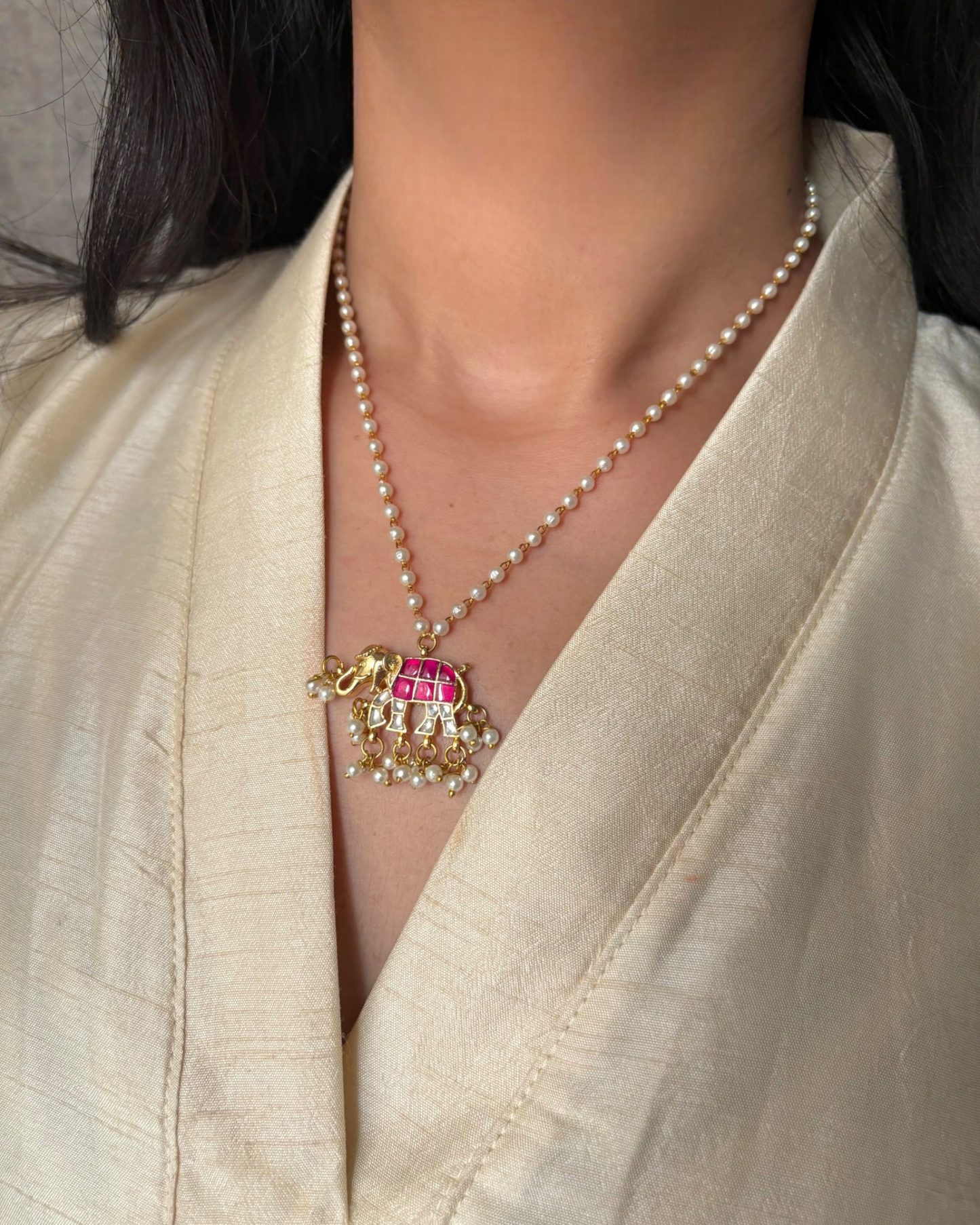 Gaja Kundan Moti Neckpiece