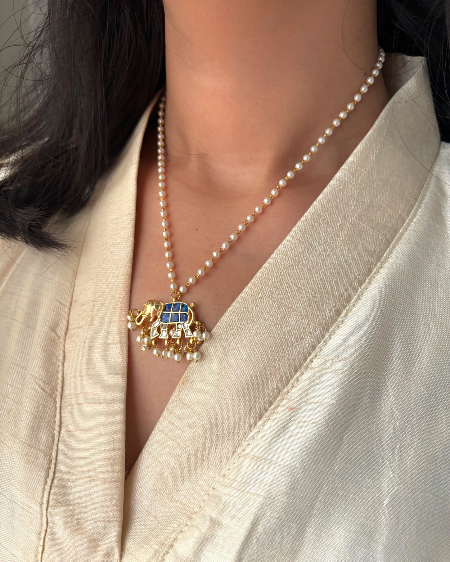 Gaja Kundan Moti Neckpiece