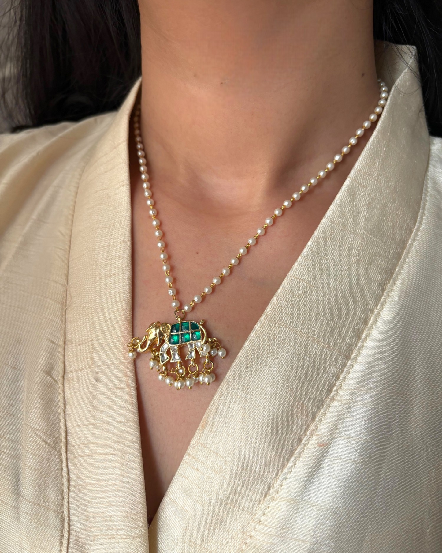 Gaja Kundan Moti Neckpiece